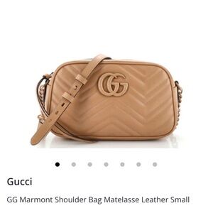 Gucci Marmont small crossbody bag in tan with monochrome hardware